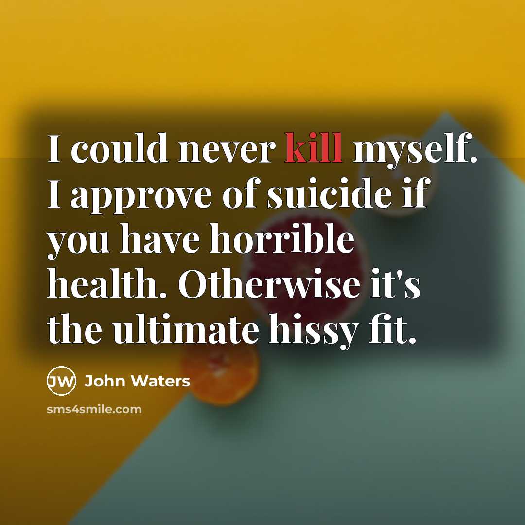 “I could never kill myself. I approve of suicide if…” quote by John Waters