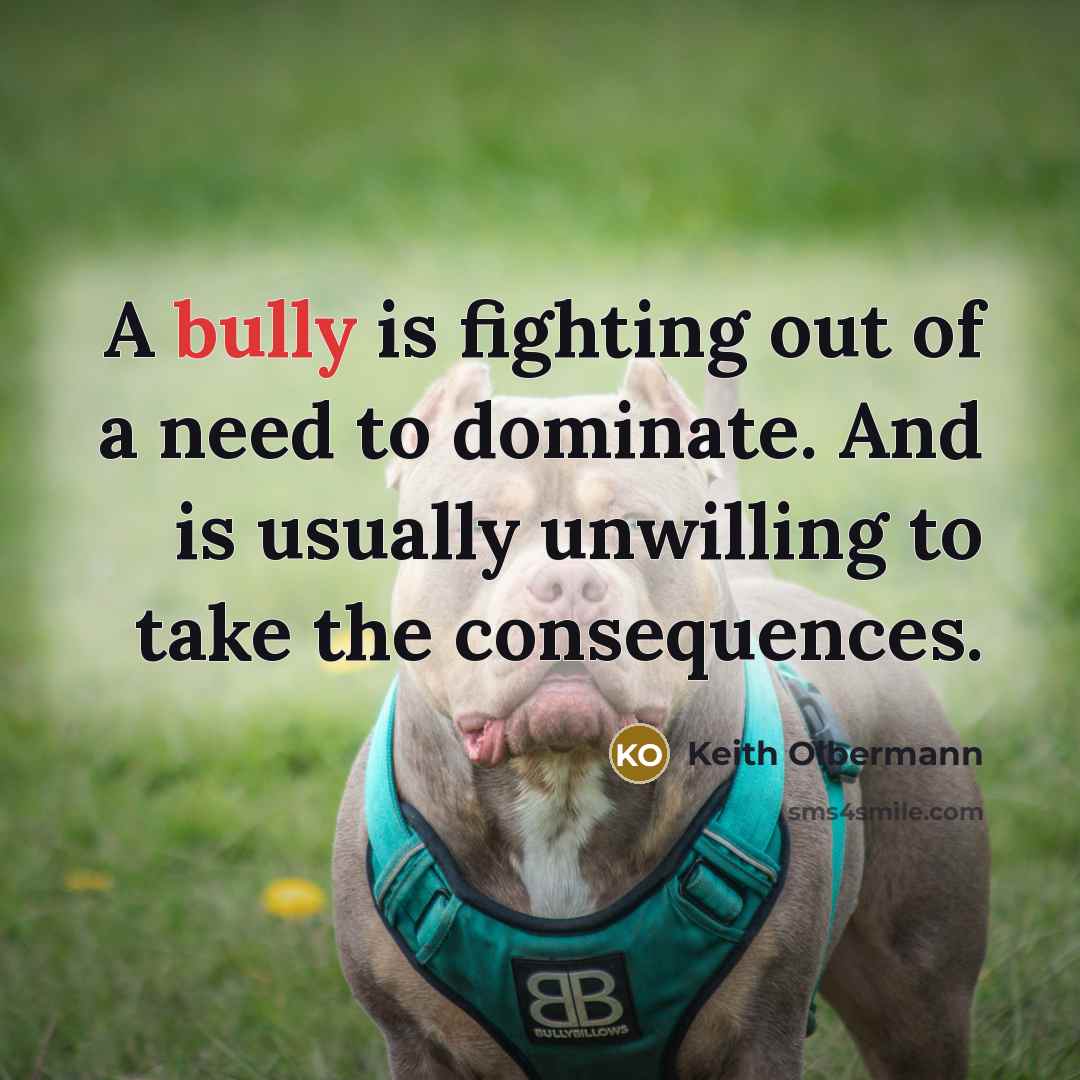 “A bully is fighting out of a need to dominate.…” quote by Keith Olbermann