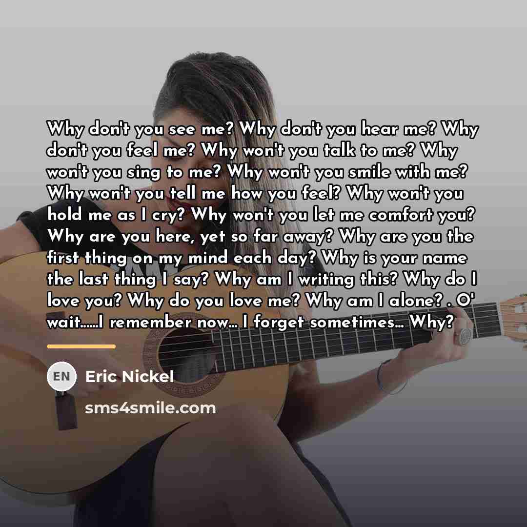 “Why don't you see me? Why don't you hear me?…” quote by Eric Nickel