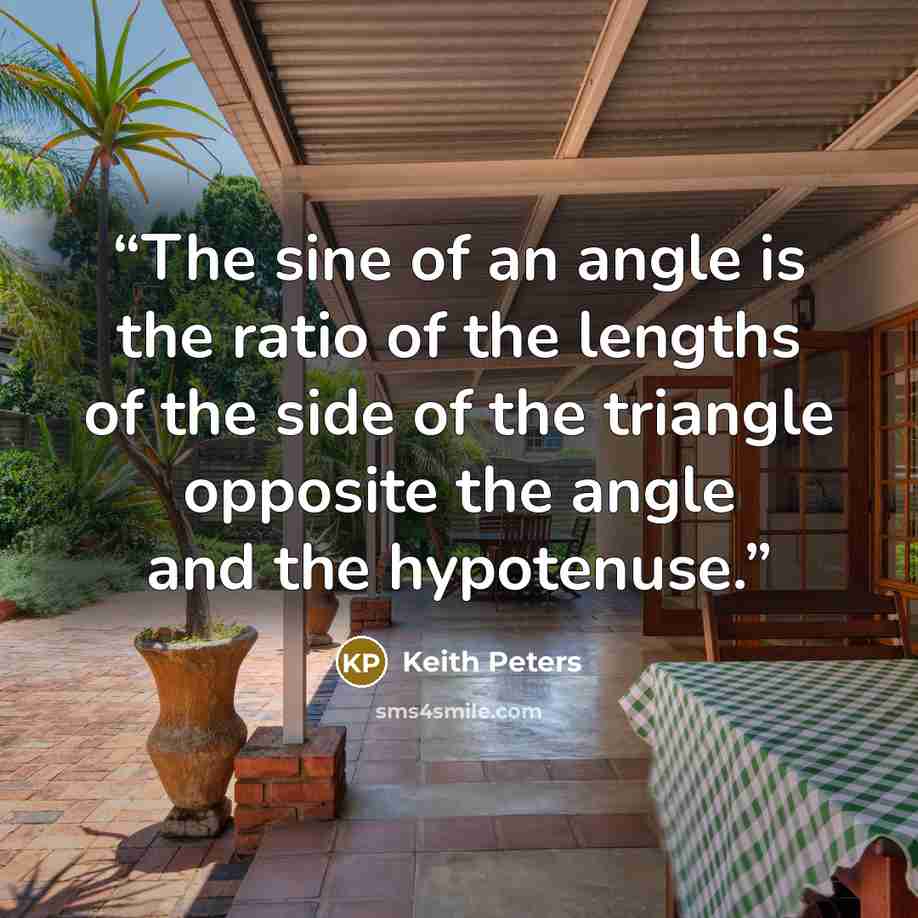 “The sine of an angle is the ratio of the lengths of the side of the triangle opposite the angle and the hypotenuse.” quote by Keith Peters