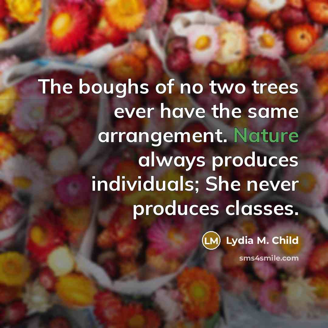 “The boughs of no two trees ever have the same…” quote by Lydia M. Child