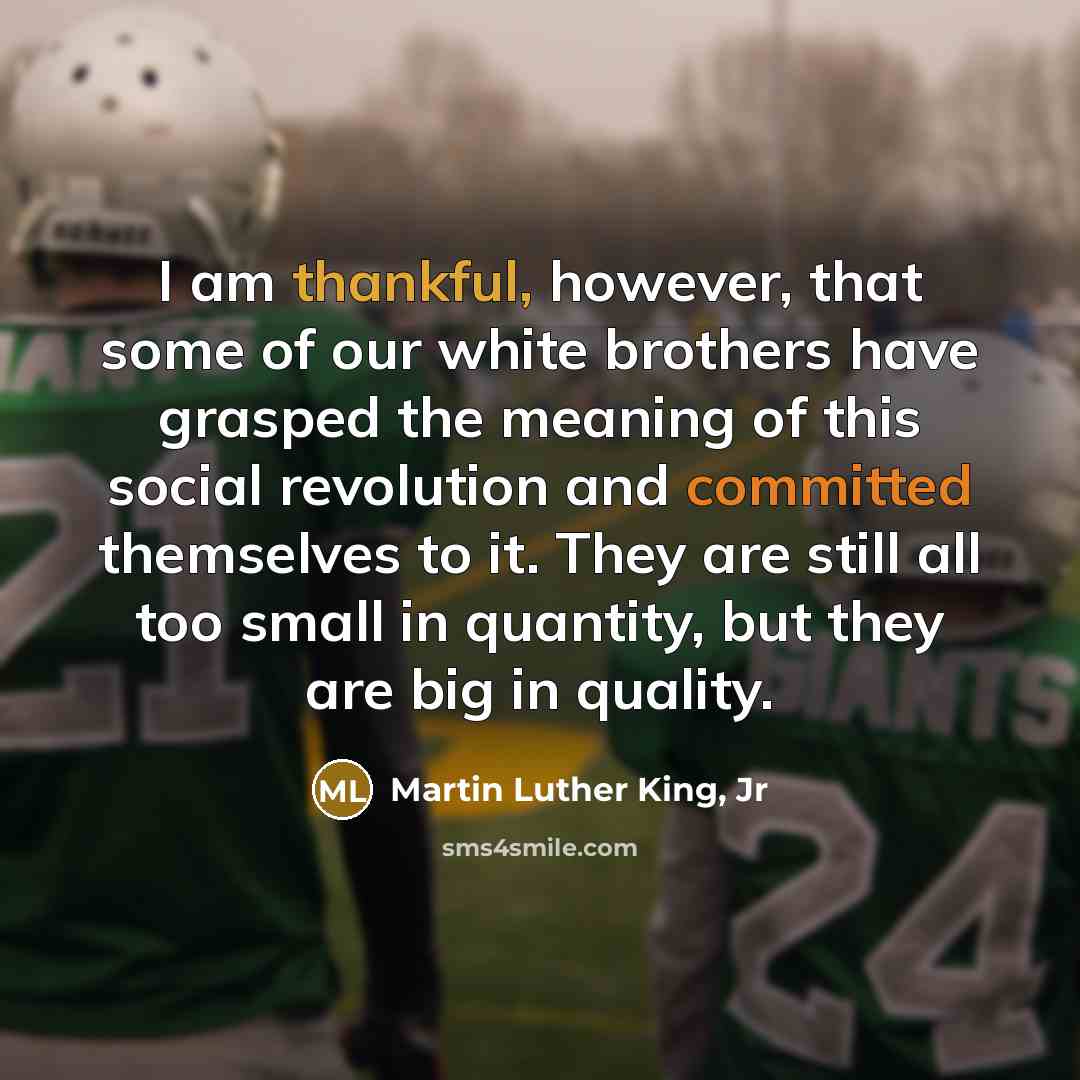 “I am thankful, however, that some of our white brothers…” quote by Martin Luther King, Jr