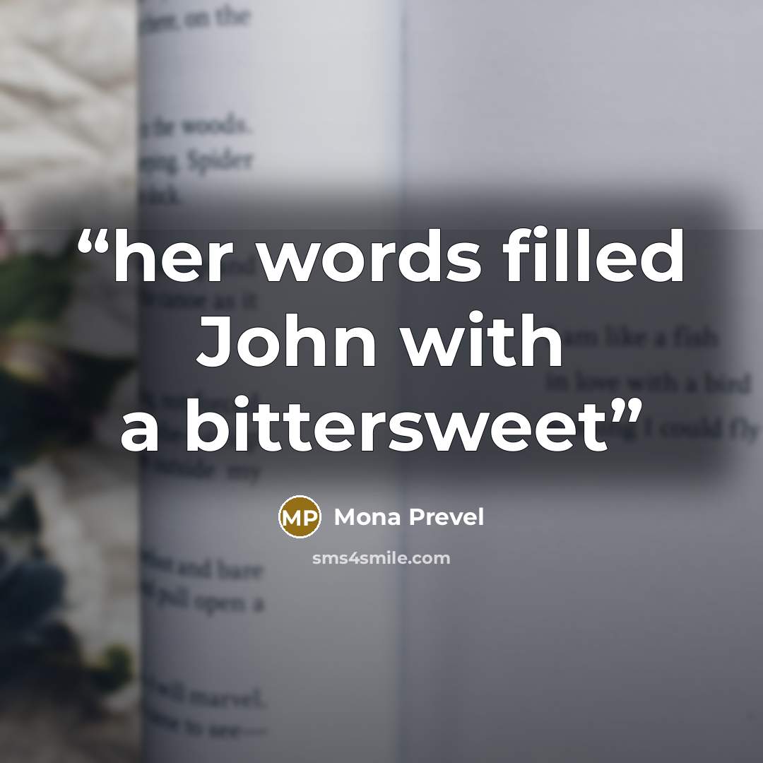 “her words filled John with a bittersweet” quote by Mona Prevel