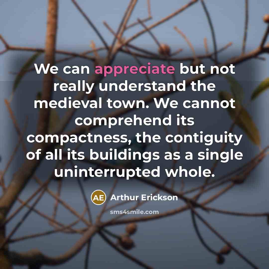 “We can appreciate but not really understand the medieval town.…” quote by Arthur Erickson