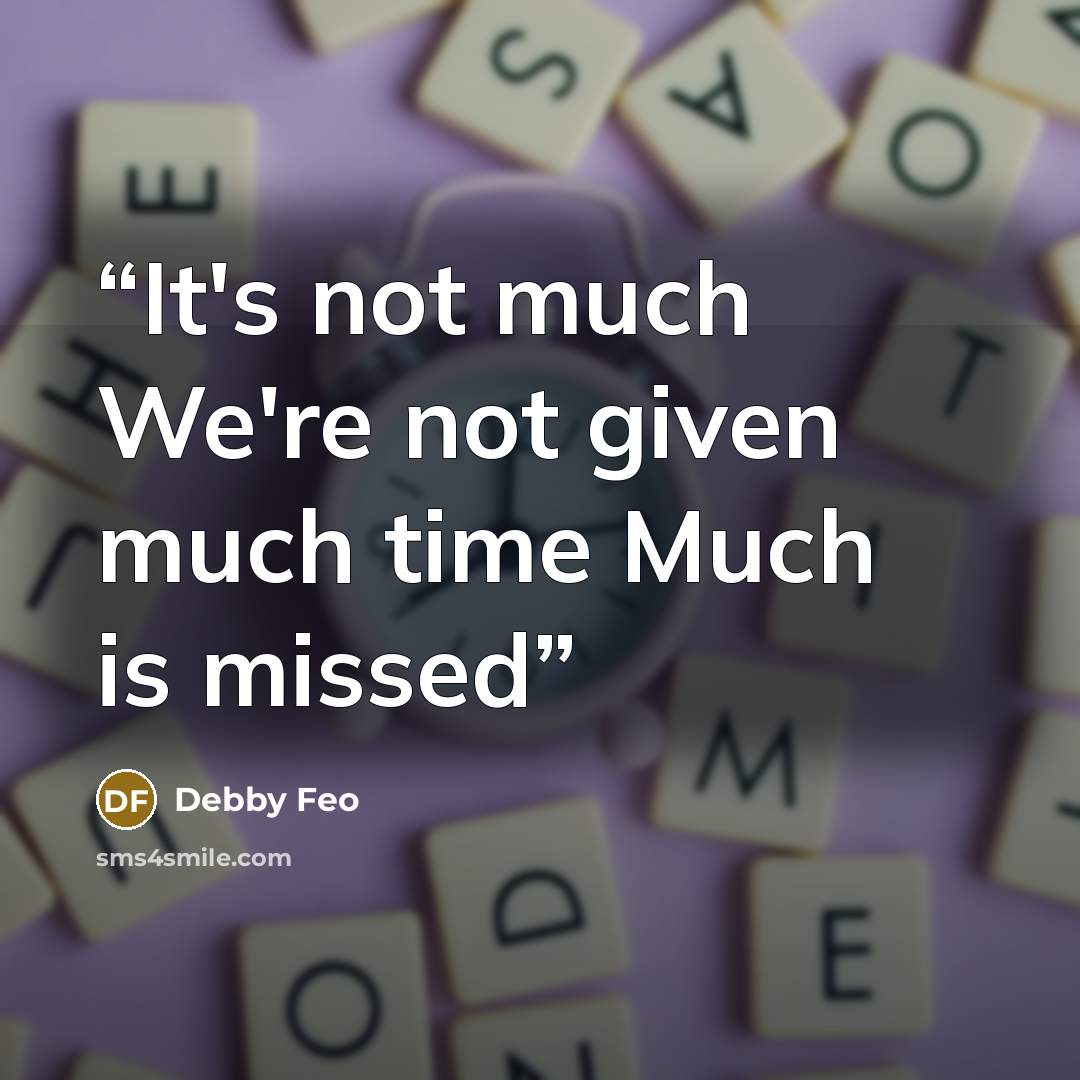 “It's not much We're not given much time Much is missed” quote by Debby Feo