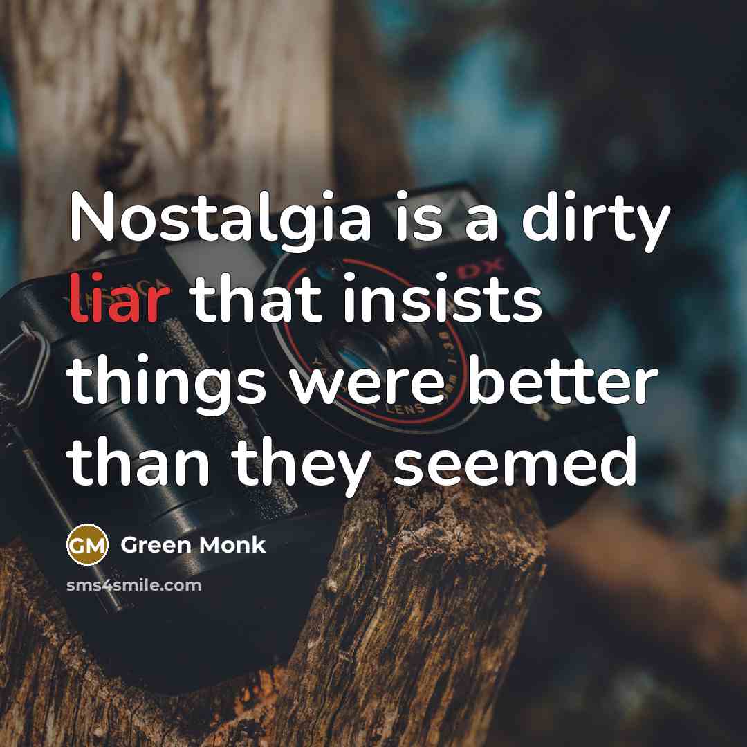 “Nostalgia is a dirty liar that insists things were better…” quote by Green Monk