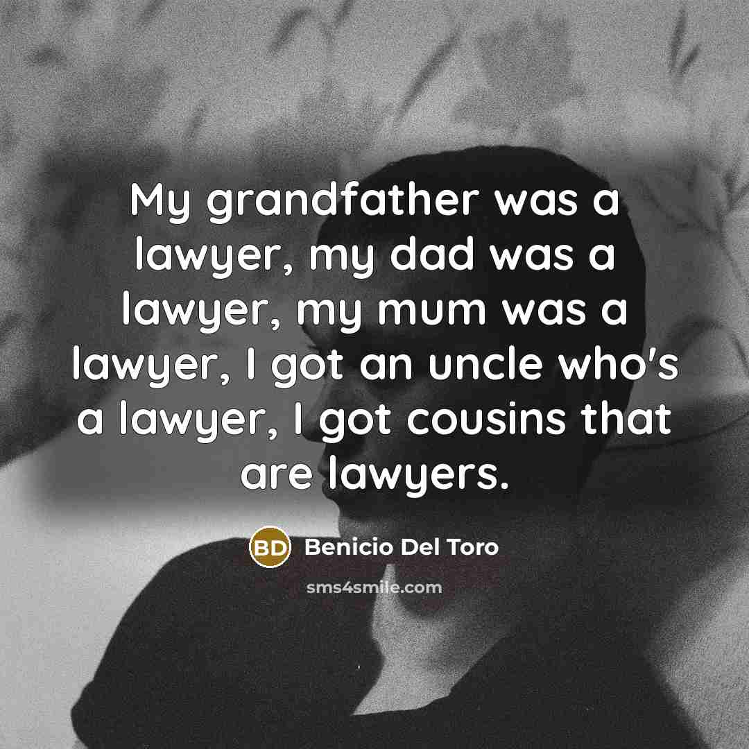 “My grandfather was a lawyer, my dad was a lawyer,…” quote by Benicio Del Toro