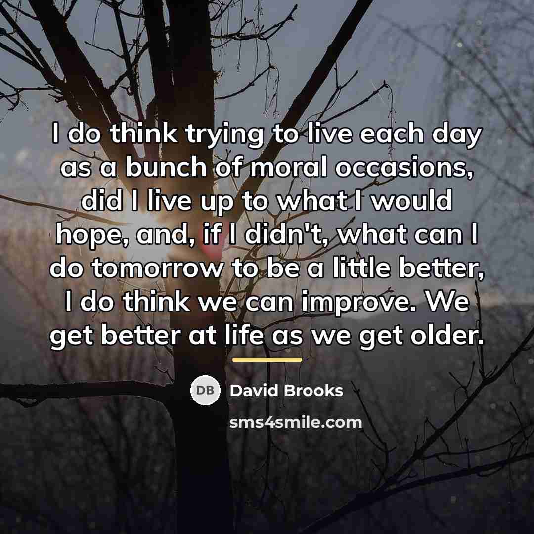 “I do think trying to live each day as a…” quote by David Brooks