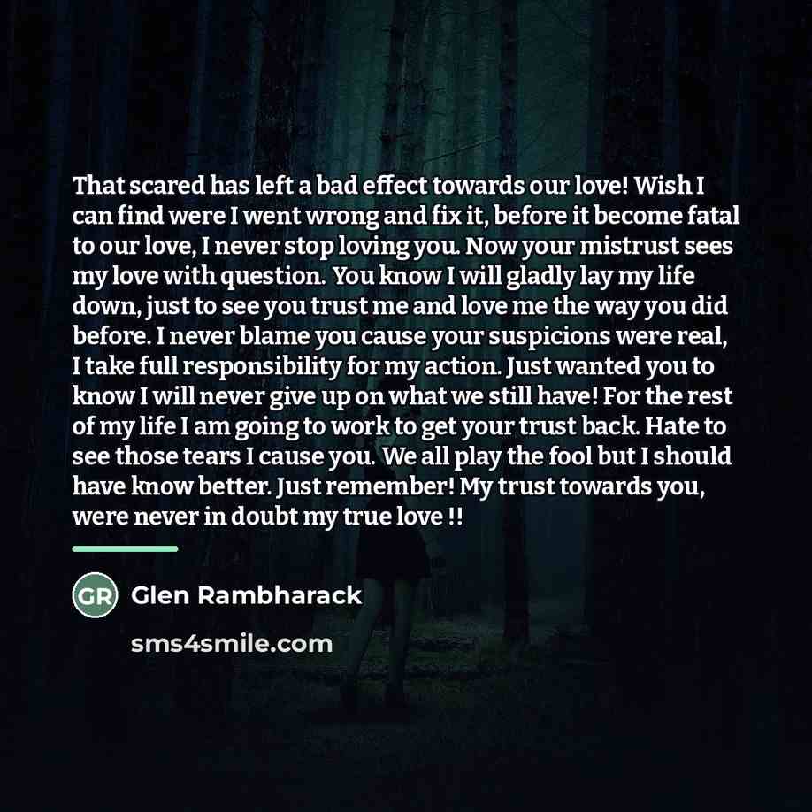 “That scared has left a bad effect towards our love!…” quote by Glen Rambharack