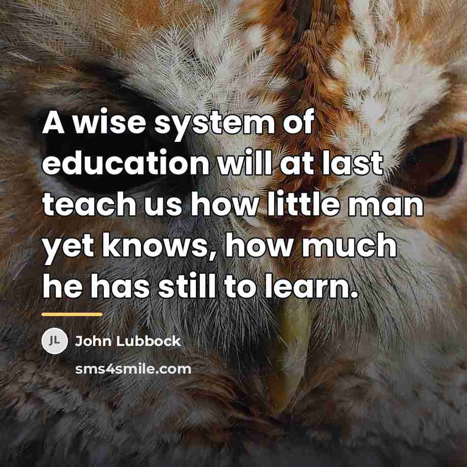 “A wise system of education will at last teach us…” quote by John Lubbock