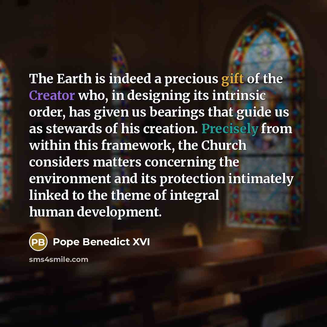 “The Earth is indeed a precious gift of the Creator…” quote by Pope Benedict XVI