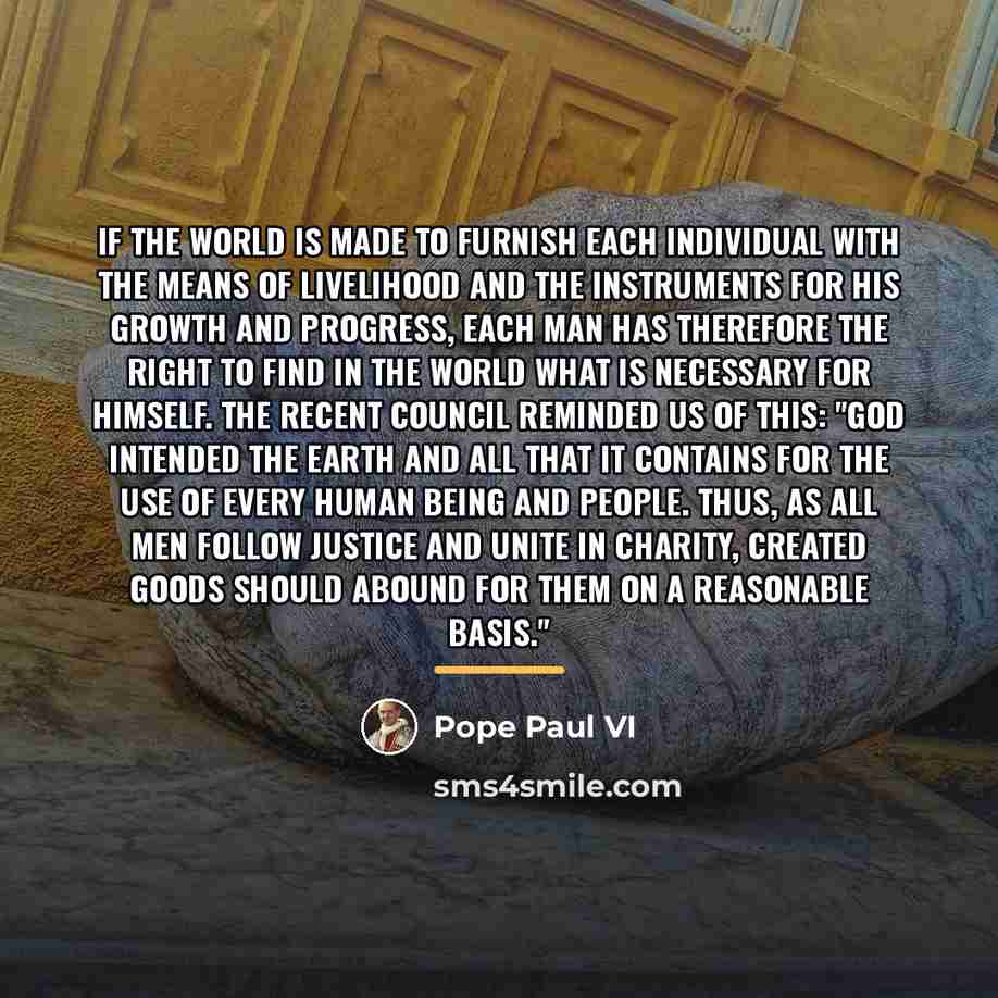 “If the world is made to furnish each individual with…” quote by Pope Paul VI