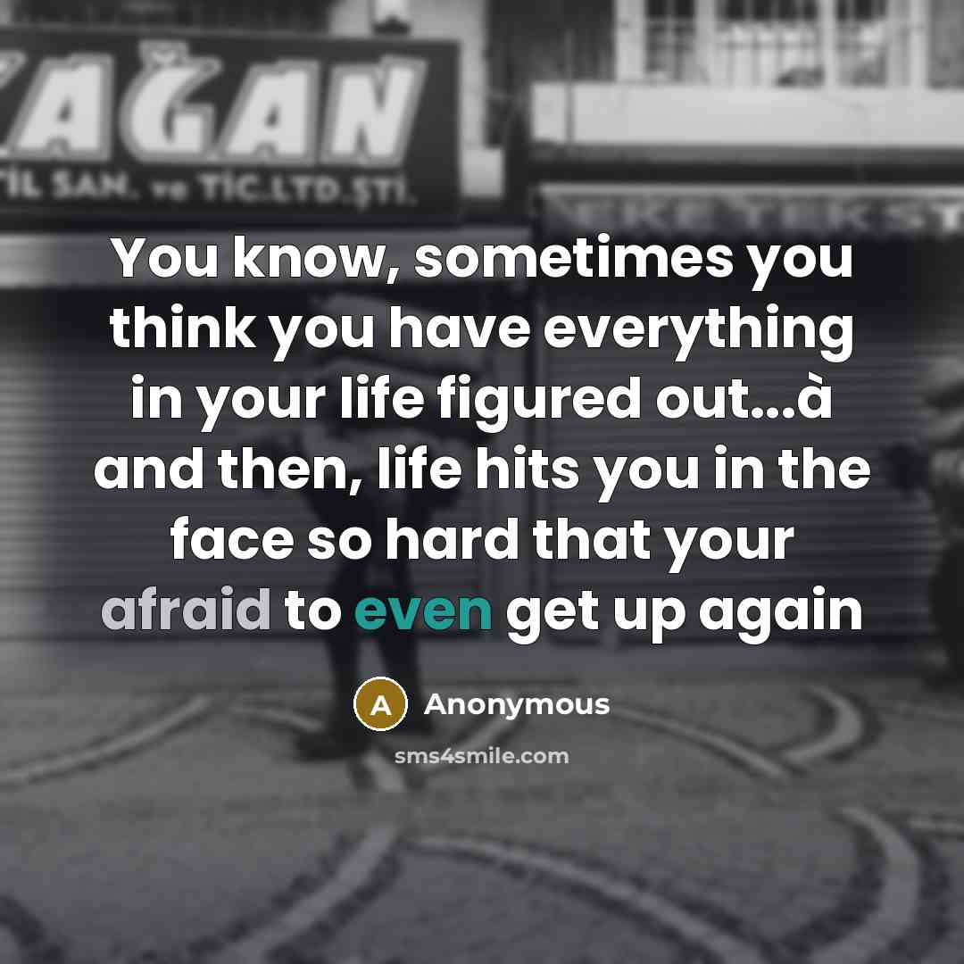 “You know, sometimes you think you have everything in your life figured out...à and then, life hits you in the face so hard that your afraid to even get up again” quote by Anonymous