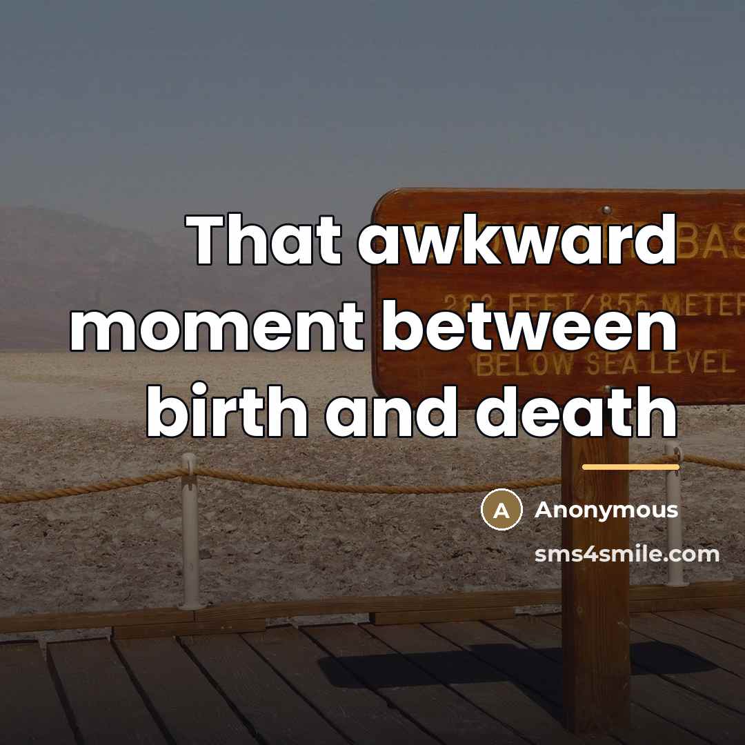 “That awkward moment between birth and death…” quote by Anonymous