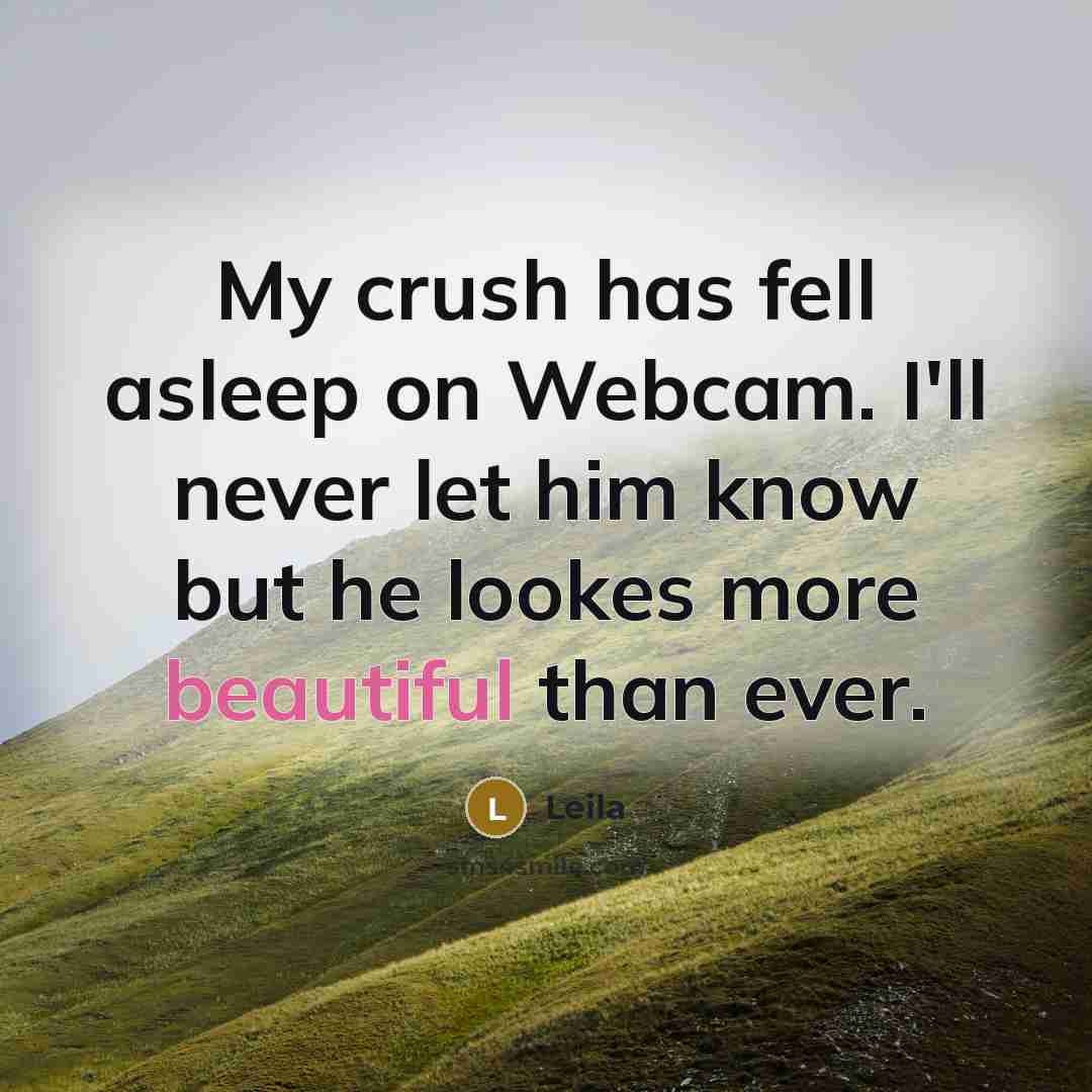 “My crush has fell asleep on Webcam. I'll never let…” quote by Leila