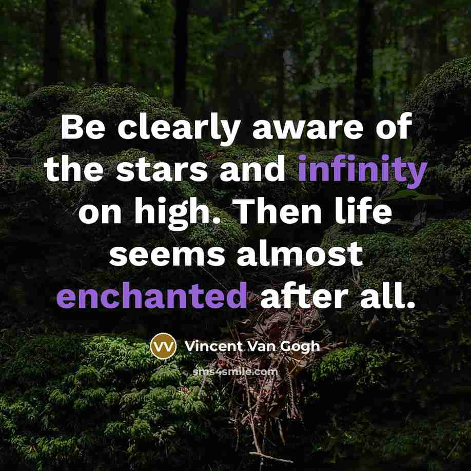 “Be clearly aware of the stars and infinity on high.…” quote by Vincent Van Gogh