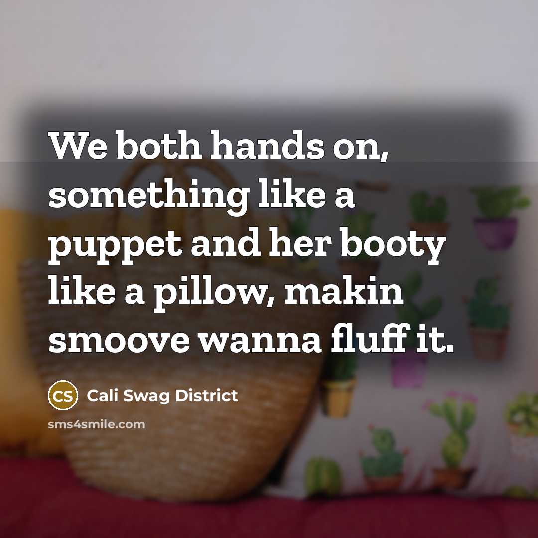 “We both hands on, something like a puppet and her booty like a pillow, makin smoove wanna fluff it.” quote by Cali Swag District