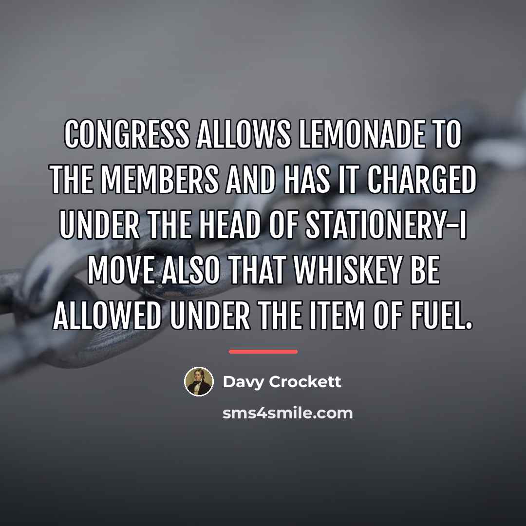 “Congress allows lemonade to the members and has it charged…” quote by Davy Crockett