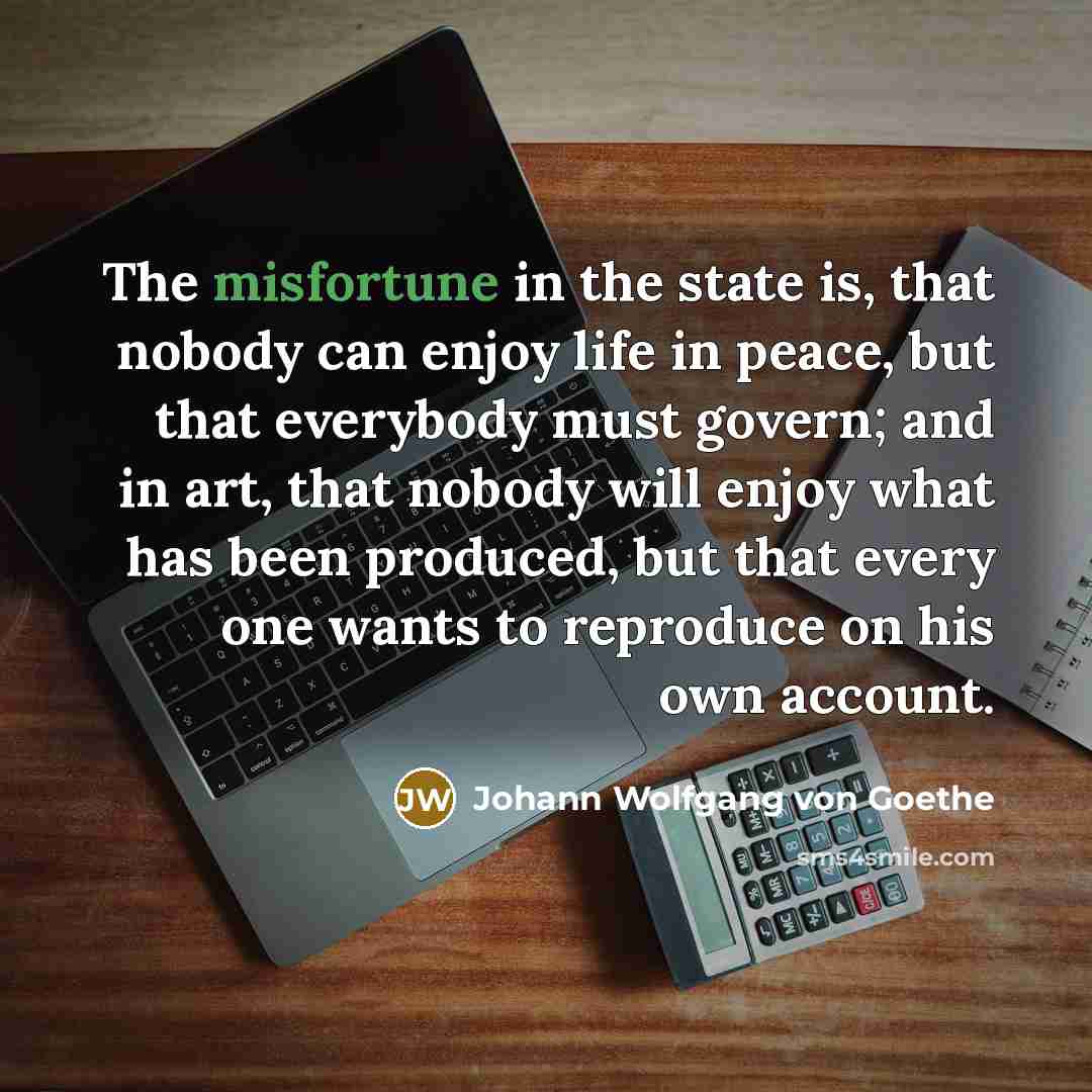 “The misfortune in the state is, that nobody can enjoy…” quote by Johann Wolfgang von Goethe