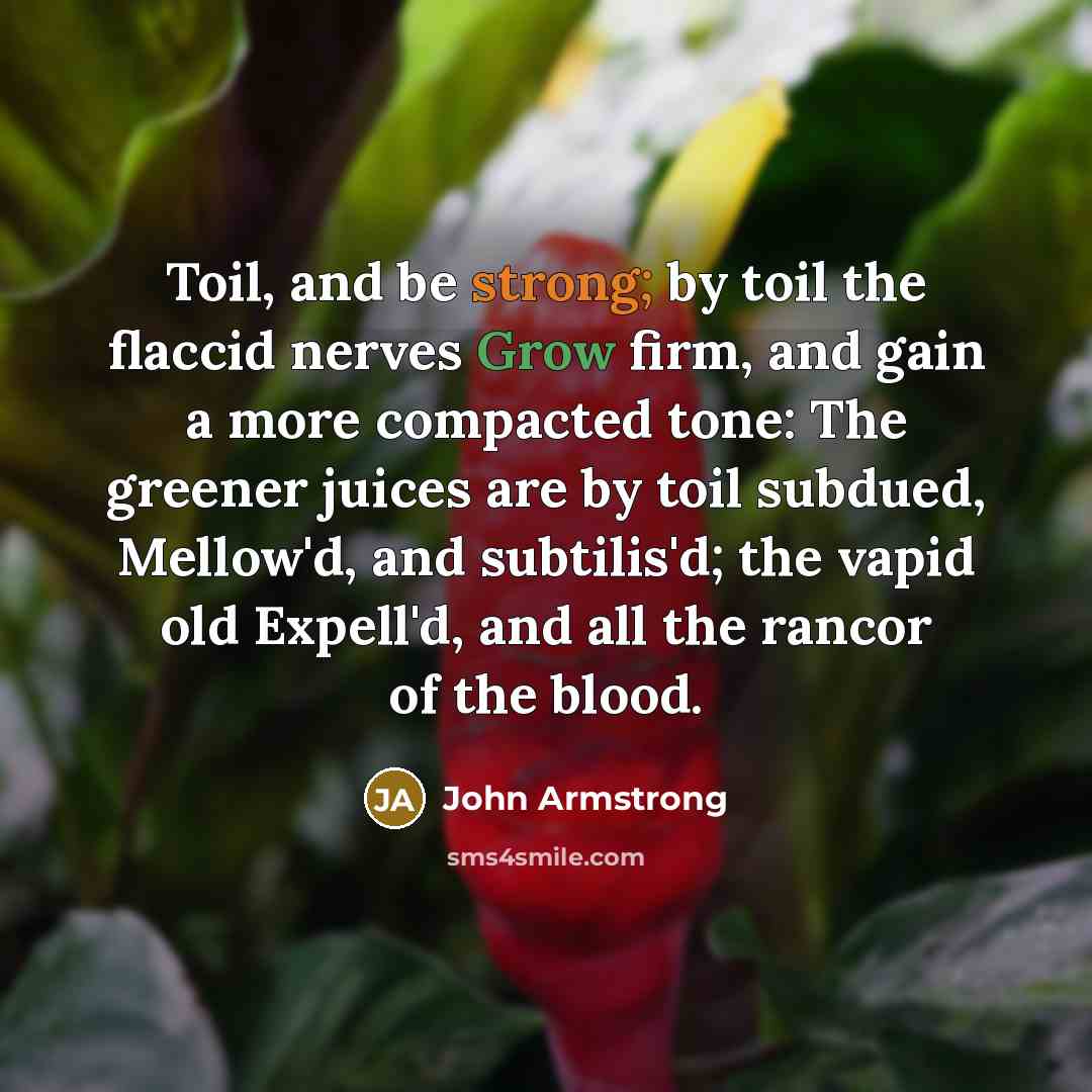 “Toil, and be strong; by toil the flaccid nerves Grow…” quote by John Armstrong