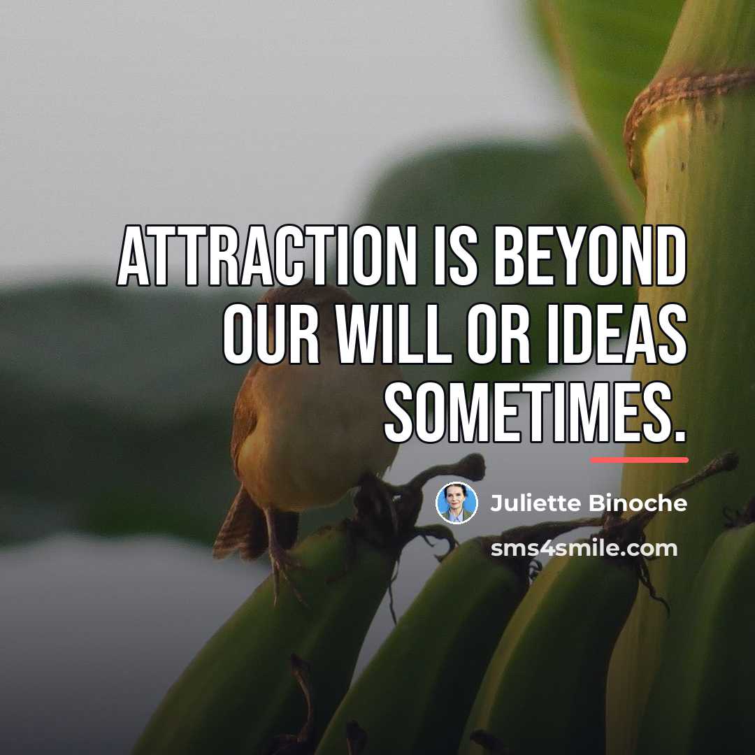 “Attraction is beyond our will or ideas sometimes.…” quote by Juliette Binoche