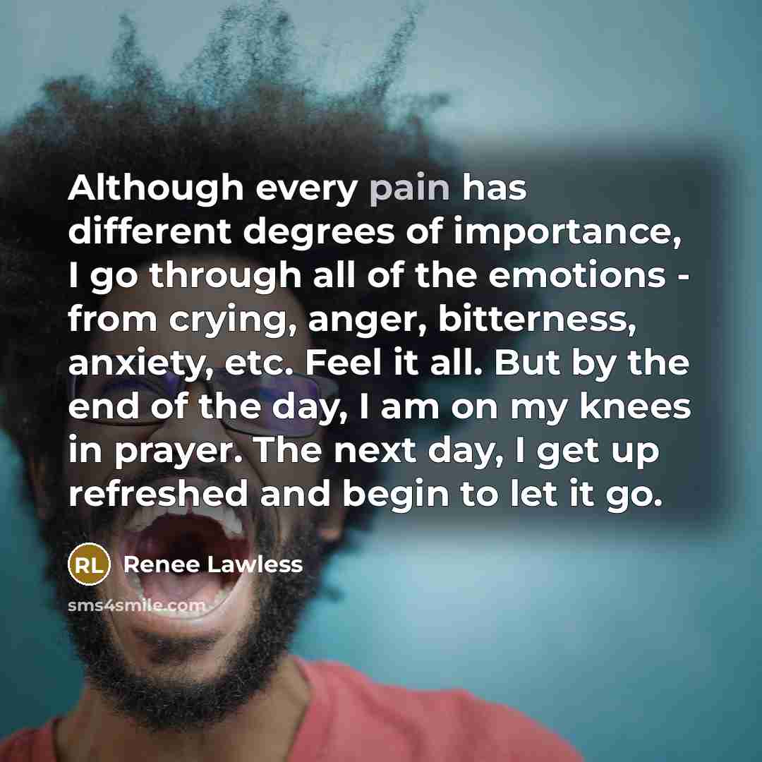 “Although every pain has different degrees of importance, I go…” quote by Renee Lawless