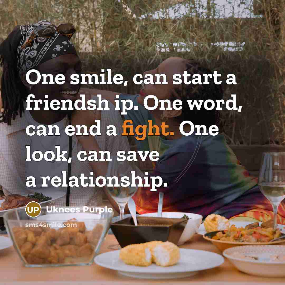 “One smile, can start a friendsh ip. One word, can…” quote by Uknees Purple