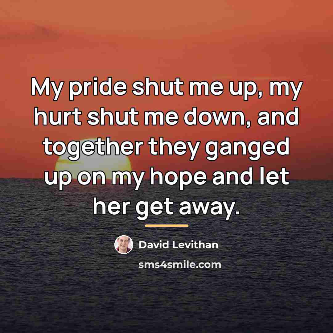 “My pride shut me up, my hurt shut me down,…” quote by David Levithan