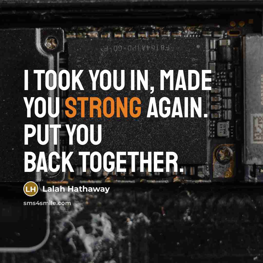 “I took you in, made you strong again. Put you back together.” quote by Lalah Hathaway