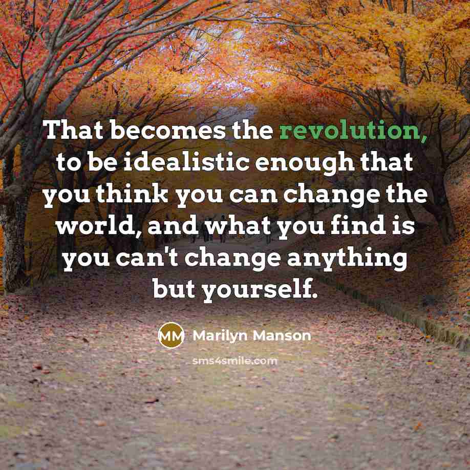 “That becomes the revolution, to be idealistic enough that you…” quote by Marilyn Manson