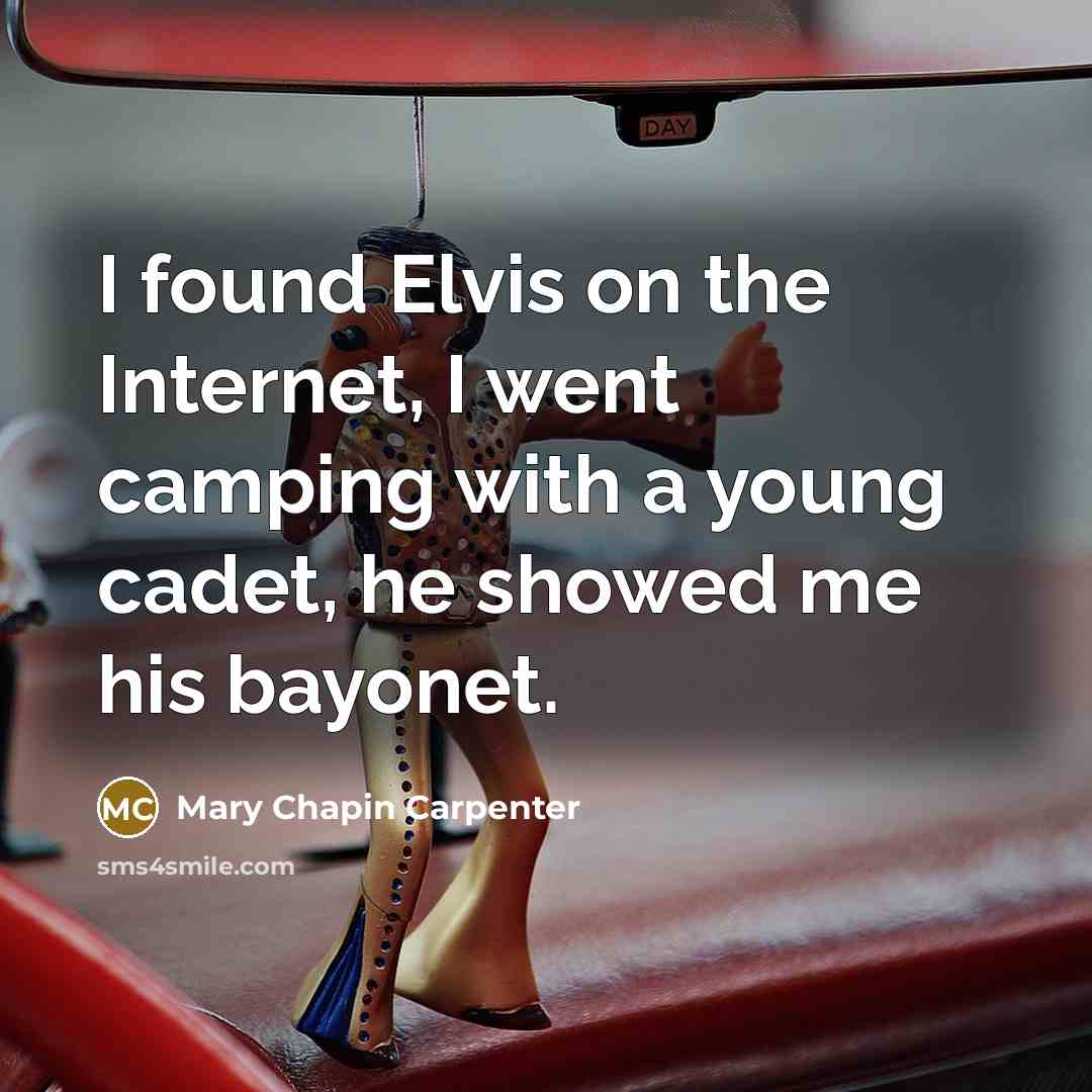 “I found Elvis on the Internet, I went camping with a young cadet, he showed me his bayonet.” quote by Mary Chapin Carpenter