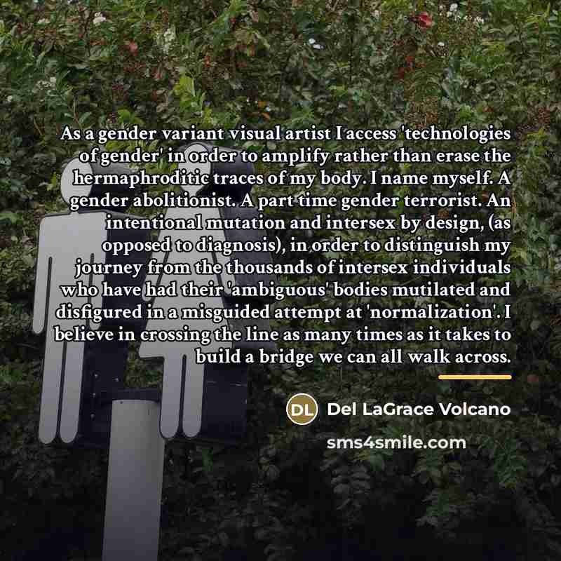 “As a gender variant visual artist I access 'technologies of…” quote by Del LaGrace Volcano