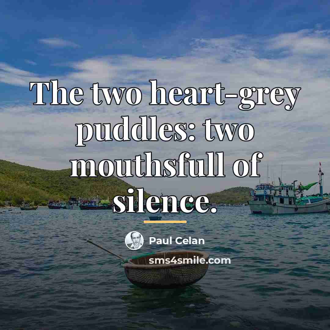 “The two heart-grey puddles: two mouthsfull of silence.…” quote by Paul Celan