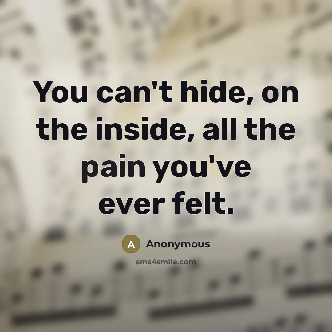 “You can't hide, on the inside, all the pain you've…” quote by Anonymous