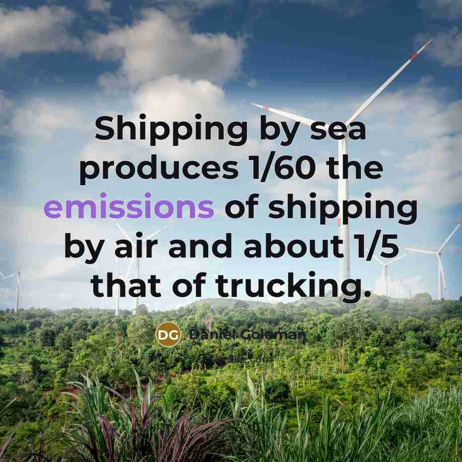 “Shipping by sea produces 1/60 the emissions of shipping by…” quote by Daniel Goleman