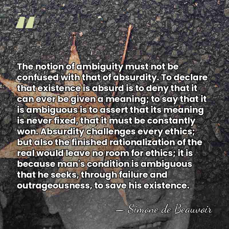The notion of ambiguity must not be confused with that of absurdity.&hellip; - Simone de Beauvoir