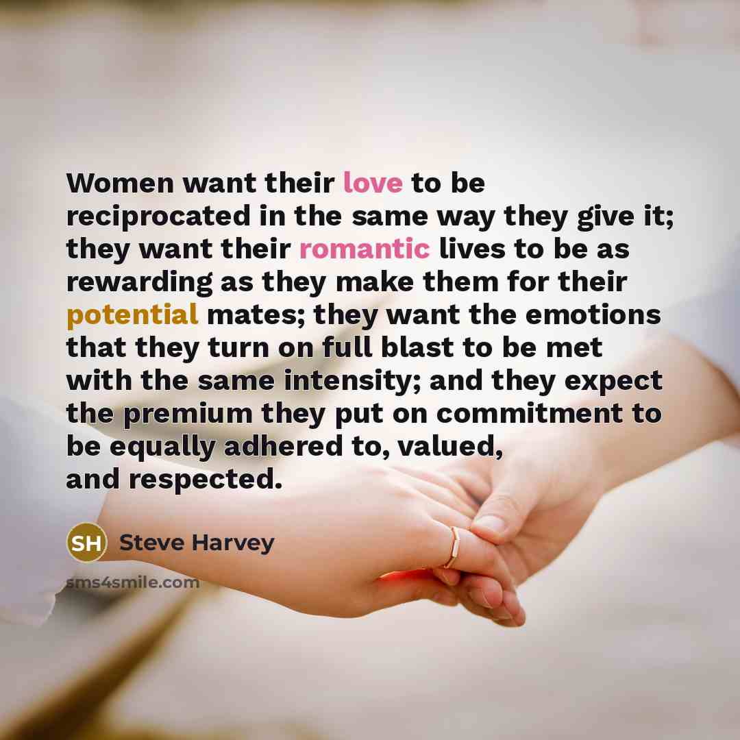 “Women want their love to be reciprocated in the same…” quote by Steve Harvey