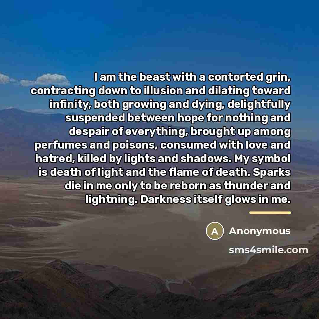 “I am the beast with a contorted grin, contracting down…” quote by Anonymous