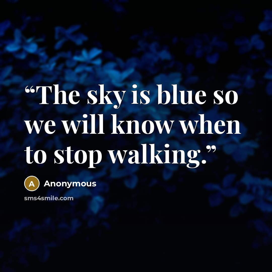 “The sky is blue so we will know when to stop walking.” quote by Anonymous