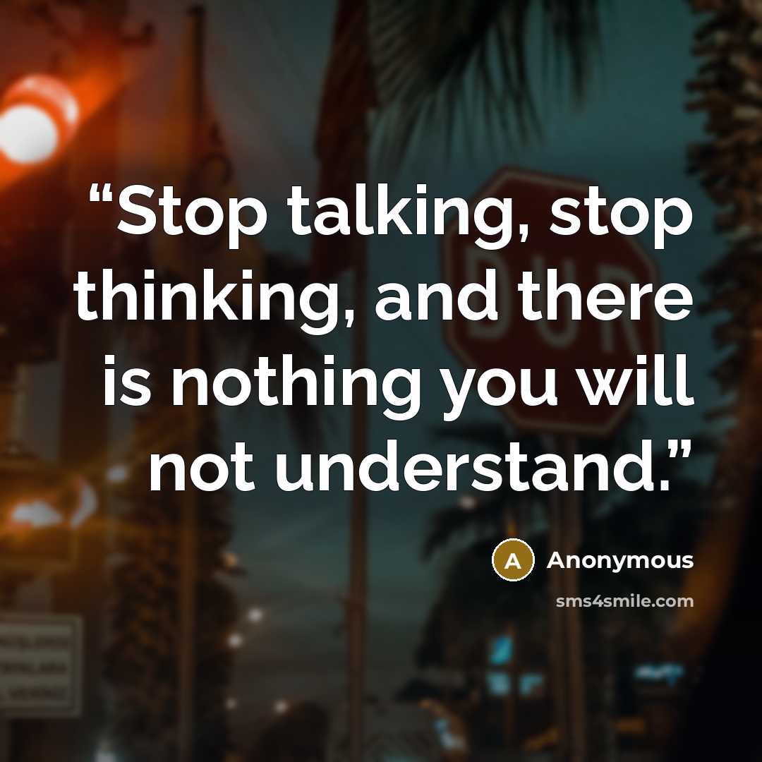 “Stop talking, stop thinking, and there is nothing you will not understand.” quote by Anonymous