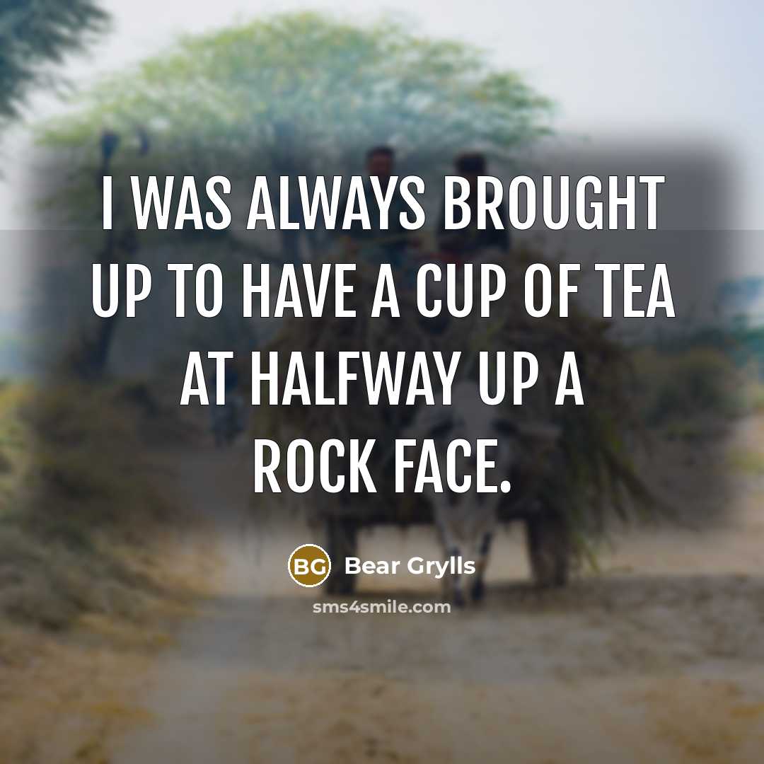 “I was always brought up to have a cup of tea at halfway up a rock face.” quote by Bear Grylls