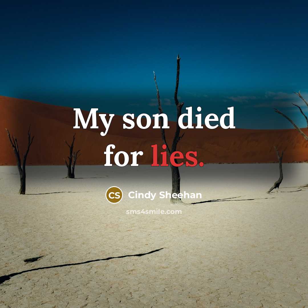 “My son died for lies.…” quote by Cindy Sheehan
