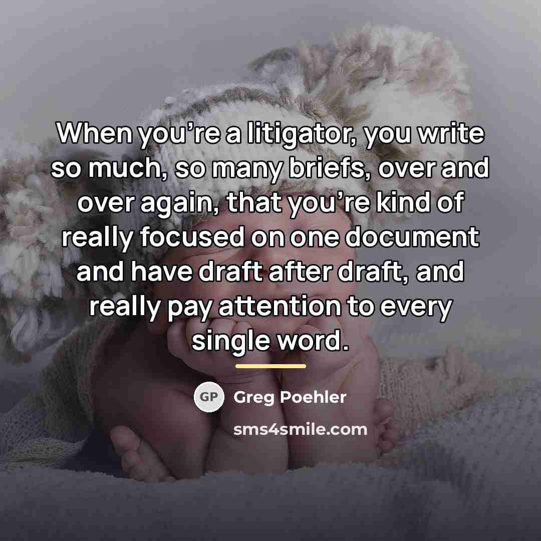 “When you're a litigator, you write so much, so many…” quote by Greg Poehler