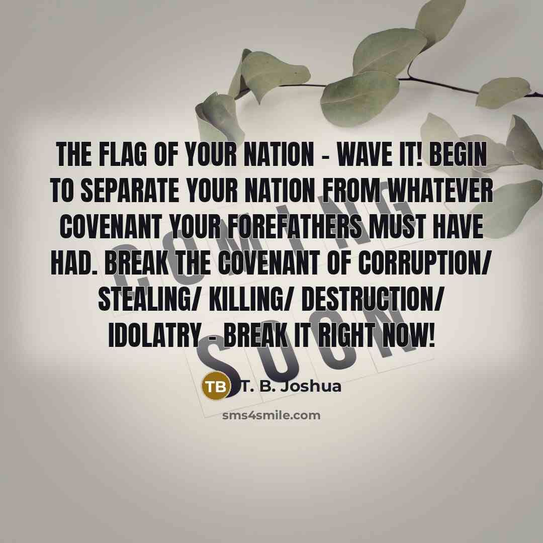 “The flag of your nation - wave it! Begin to…” quote by T. B. Joshua