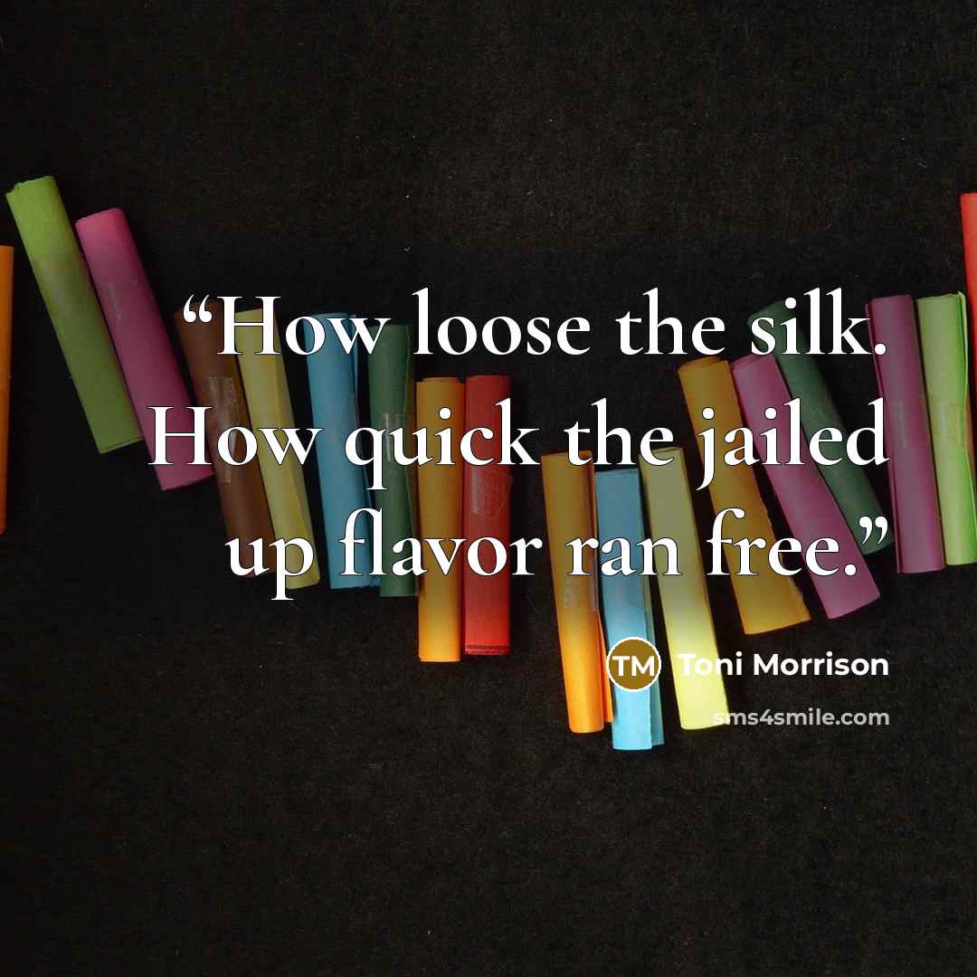 “How loose the silk. How quick the jailed up flavor ran free.” quote by Toni Morrison