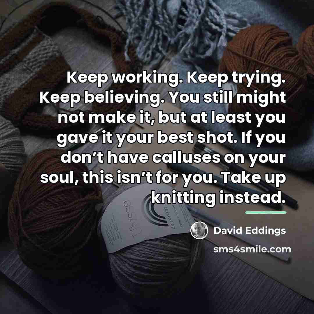 “Keep working. Keep trying. Keep believing. You still might not…” quote by David Eddings