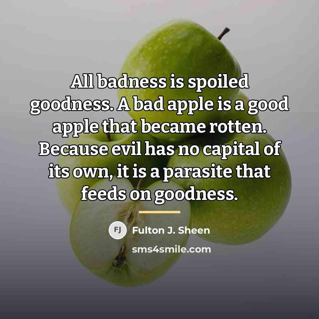 “All badness is spoiled goodness. A bad apple is a…” quote by Fulton J. Sheen