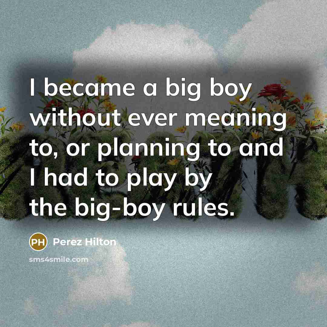 “I became a big boy without ever meaning to, or…” quote by Perez Hilton