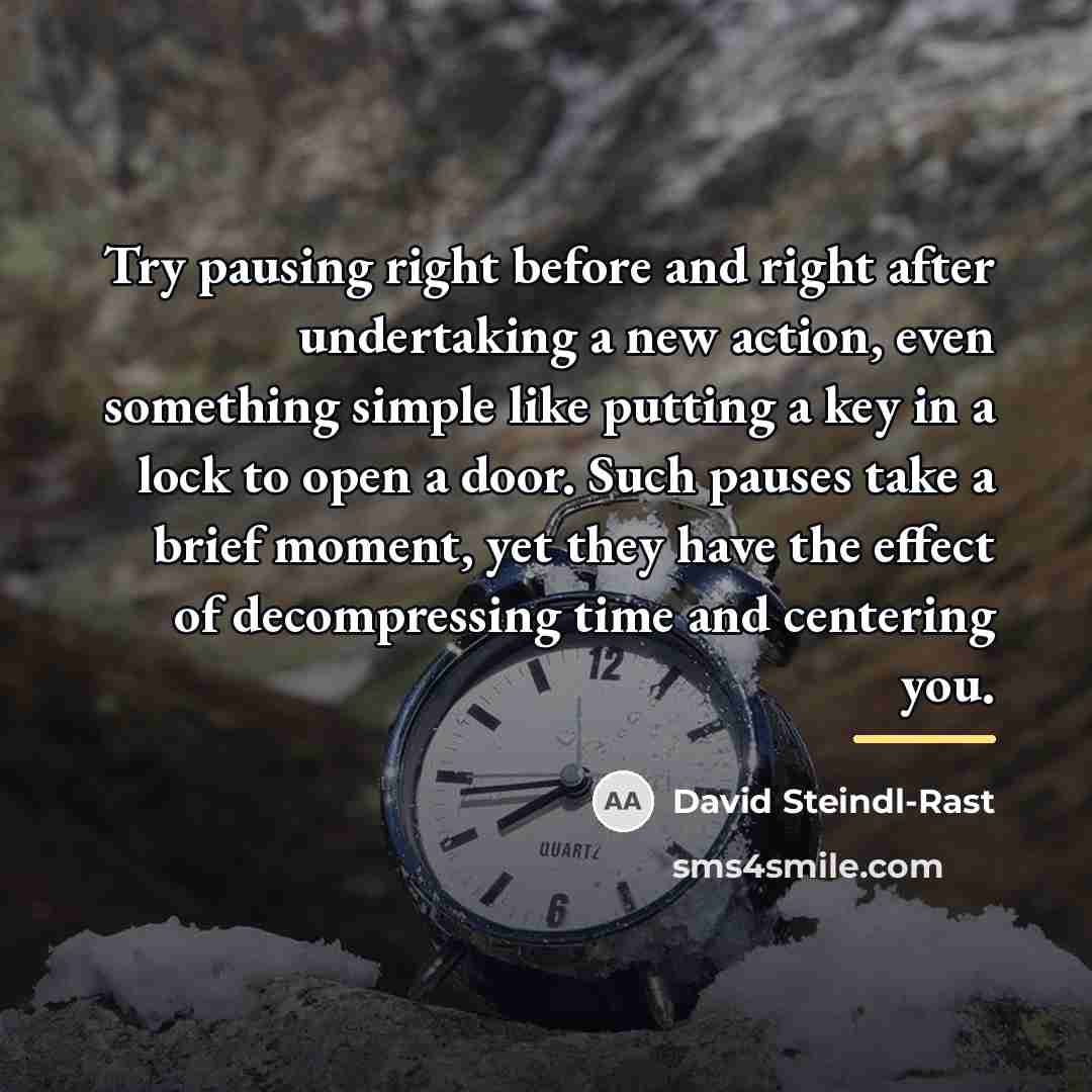 “Try pausing right before and right after undertaking a new…” quote by David Steindl-Rast