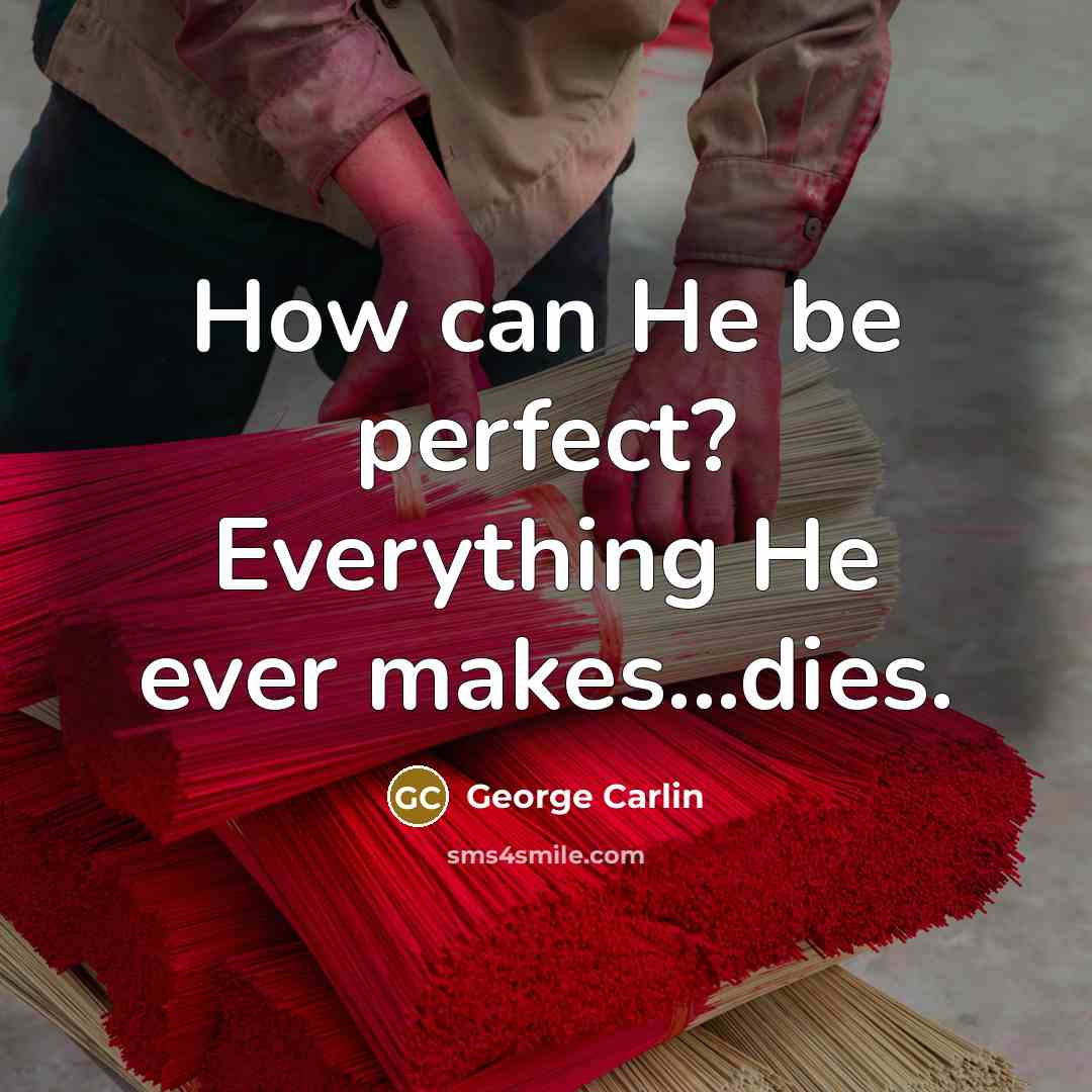 “How can He be perfect? Everything He ever makes...dies.” quote by George Carlin